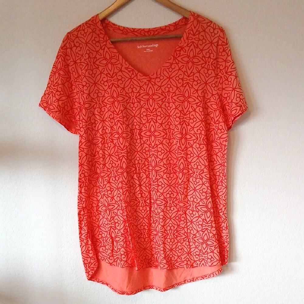 Soft Surroundings Tangerine Floral V-neck Tunic